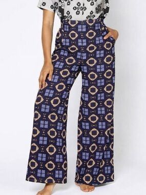 Ace & Jig Navy and Beige Geometric Wide Leg Pants